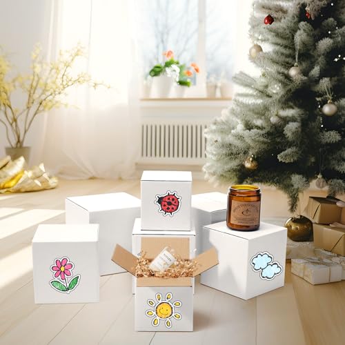 Eupako 12 Pack Small Shipping Boxes Assorted Sizes, 4x4x4 & 5x5x5 & 6x6x6 4 PCS Each Small Boxes, White Corrugated Box Mai...