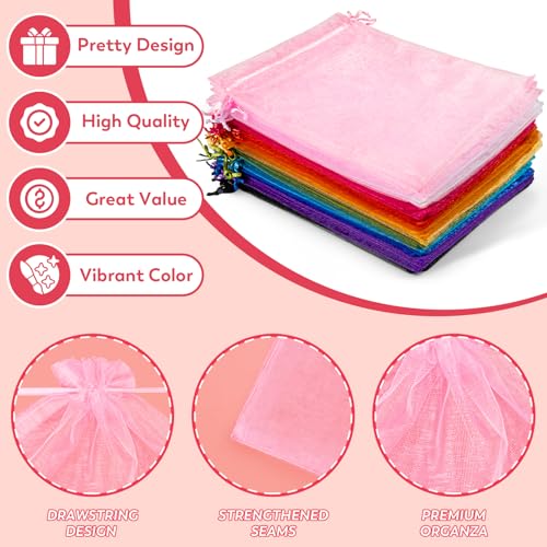 Crweety 50 Pcs White Organza Bags 6x9 Inches, Large Mesh Gift Bags Drawstring, Jewelry Pouches Treat Sachet Goodie Mesh Ba...