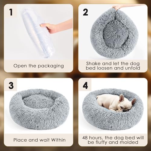 Hoewina Dog & Cat Bed for Indoor Cats, 20in Calming Donut Bed for Puppy and Kitten, Washable Round Fluffy Pet Bed for Smal...