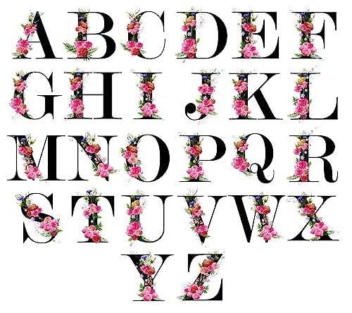Andeiltech Initial Canvas Tote Bag Floral Letter Personalized Makeup Bag Monogrammed Gift for Bridesmaids Birthday Wedding