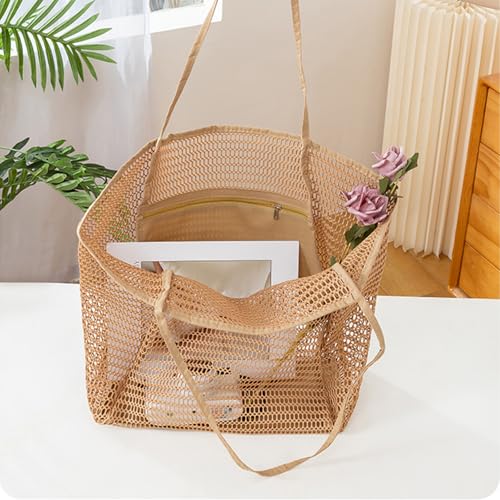 BESSKON Large Beach Bags for Women, Mesh Beach Tote with Zipper, Foldable Pool Tote Bag Travel Beachbag Waterproof Sandproof