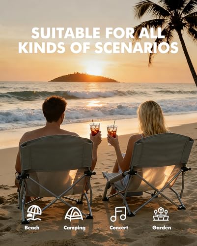 AKSOUL Folding Beach Chair for Adults: Low/High Back Chairs with Carry Bag - Extra Wide Seat Chair with Comfortable Pillow...
