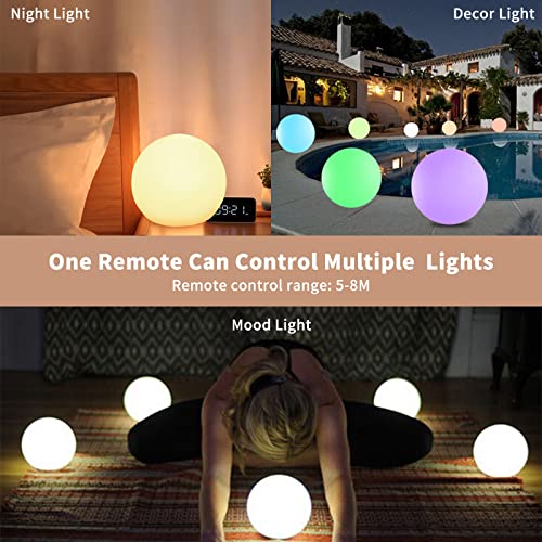 Hathdia 6-Inch LED Ball Light, Multi-Color Rechargeable Night Lights Waterproof Dimmable Mood Lamp with Remote for Home Ga...