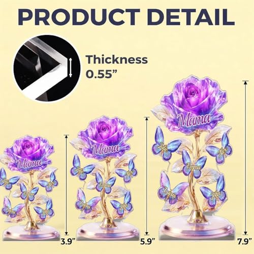 Personalized Mom Gift 2D Acrylic Flower Bouquet with Names, Mothers Day Birthday Gifts for Mom Grandma Nana, Custom Family...