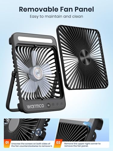 Warmco Battery Powered Fan, 20000mAh 22.5W 8-Inch Ultra-thin Rechargeable Camping Fan with LED Light, MAX 48H Runtime, 8H ...