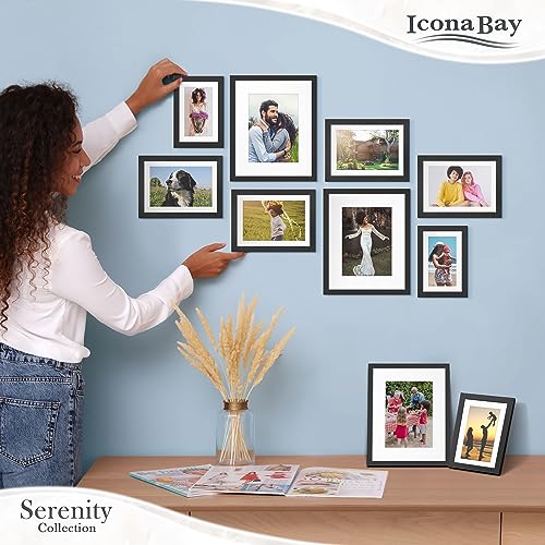 Icona Bay 4x6 Picture Frame w/Removable Mat for 3x5 Photo (Black), Sleek Modern Style Frame, Table Top or Wall Mount, Sere...