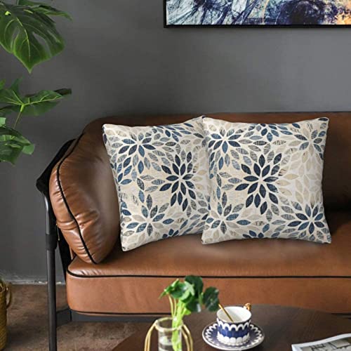 Dahlia Pillow Covers 18x18 Inch Set of 2 Summer Rust Geometric Flower Outdoor Decorative Throw Pillows Farmhouse Navy Blue...