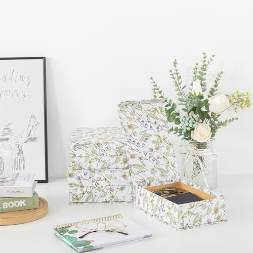 Soul & Lane Decorative Cardboard Storage Boxes, Set of 3 Floral Pattern Keepsake Boxes with Magnetic Closure, Nesting Memo...