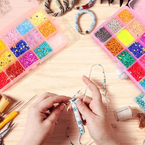 Opret 15 Girds Bead Organizer(4 Pack), Earring Organizer Box, SMALL Plastic Containers with Adjustable Dividers for Crafts...