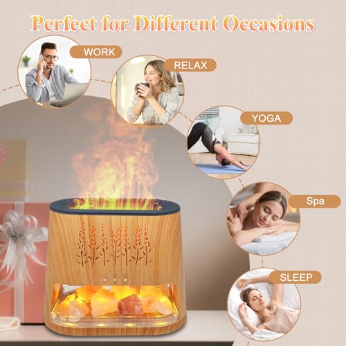 Fireplace Flame Diffuser & Himalayan Salt Lamp, 8 Colors Aromatherapy Diffuser Cool Mist Humidifier with Timer Auto Off Fu...