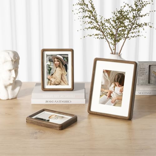 Fun Memories 5x7 Picture Frame, Solid Walnut Wood Frame with Real Glass, Hard Wood 5 by 7 Photo Frame for Wall & Tabletop ...