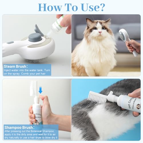 Pet Steam Brush for Dog & Cat, 3-in-1 Steam Grooming Comb - Dog Steam Brush for shedding, Brushes for Indoor Cats Steam fo...
