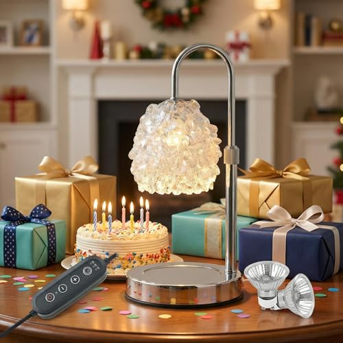 EMINLONA Candle Warmer Lamp with Timer & Dimmer, Adjustable Height Candle Lamp, Hand-Embedded Glass Crystal Lampshade, Val...