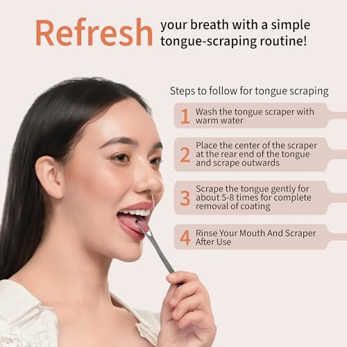 MasterMedi Tongue Scraper for Adults, 100% Stainless Steel Tongue Scrubber for Bad Breath, Easy to Use, Tongue Cleaner for...