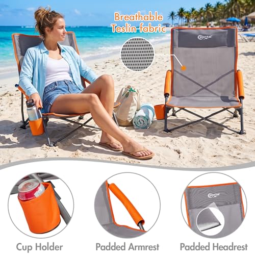 Portal Beach Chairs for Adults Camping Low Lightweight Portable Chair with Cup Holder Mesh Back Carry Bag for Outdoor Sand...
