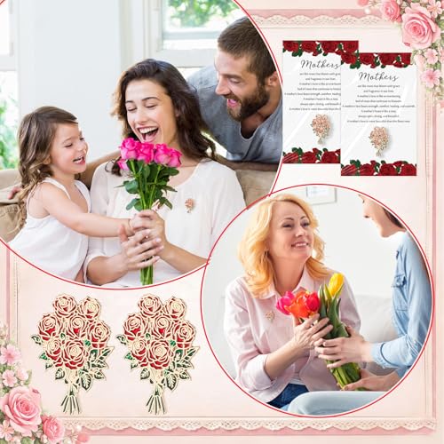 Liliaafar Flower Bouquet Enamel Pins Bulk, Mother's Day Gifts for Mom, Rose Bouquet Brooches with Appreciation Cards, Insp...