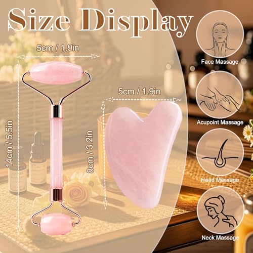 Facial Massage Tool and Roller Set, Facial Massager, Suitable for face, Wrinkle Improvement, Neck, arms, Eyes, Reduce Puff...