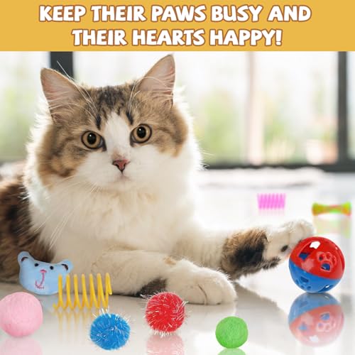 QUOZUO Kitten Toys - 38PCS Cat Play Set, Sparkle Balls, Plush Pom Pom Balls, Hanging Door Toy, Gift Box Styles