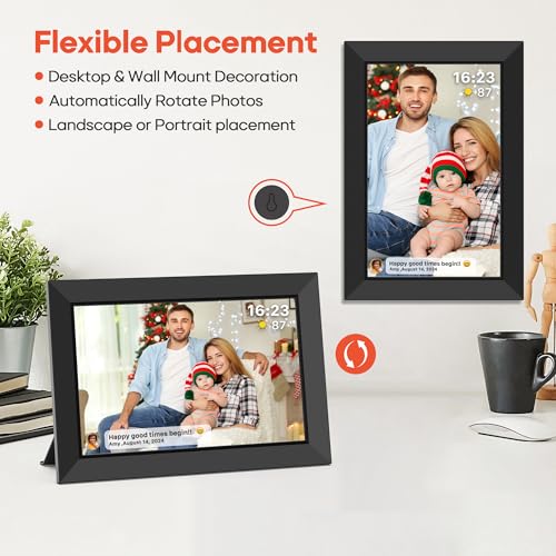 Frameo 10.1 Inch WiFi Digital Picture Frame with 32GB Memory, 1280 x 800 IPS Touch Screen Smart Electronic Photo Frame, Wa...