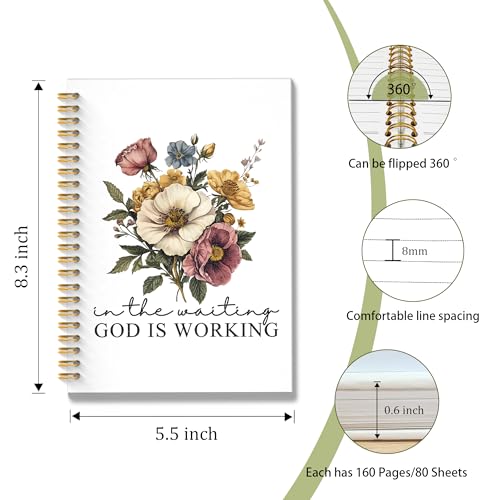 ROXMART Christian Floral Glitter Spiral Notebook, Bible Verse Journal, Christian Gifts for Women, in the Waiting God Is Wo...