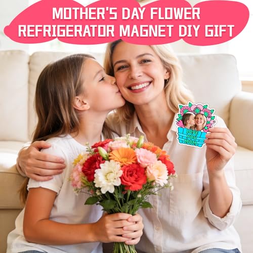 24 Set Mothers Day Crafts Picture Frame Fridge Magnet with Paint Pen Magnet, Mothers Day DIY Art Paper Flower Decorations ...