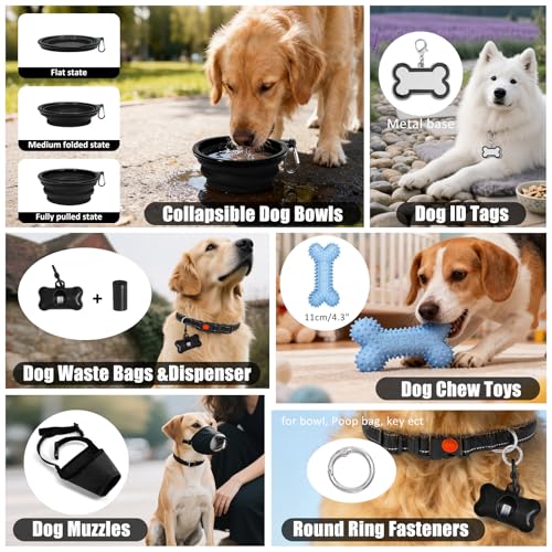 YXFDOYT No Pull Dog Harness Adjustable Collar & Leash Set - Dog Halter Harnesses Collapsible Bowls & Poop Bag Dispenser Mu...