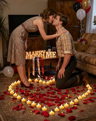 Amagic 1000 Pieces Artificial Rose Petals with 12 Heart LED Tea Lights Candles Kit, Rose Petals and Candles Set for Propos...