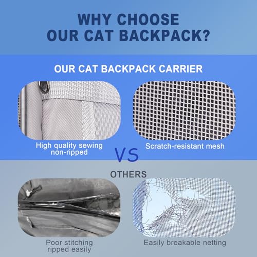 Pesen Cat Backpack Carrier, Breathable & Foldable Pet Carriers for Cats, Small Dogs and Rabbits Under 15 lbs, Airline Appr...
