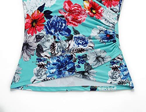 Beauhuty Women's Deep V Neck Short Sleeve Front Wrap Ruched Sexy Slim Fit Tops