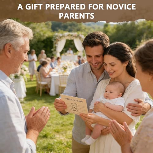 Natural Wooden Baby Shower Keepsake Box with 50 Pcs Advice & Wishes Kraft Cards - Elegant Guest Book Alternative – Rustic ...