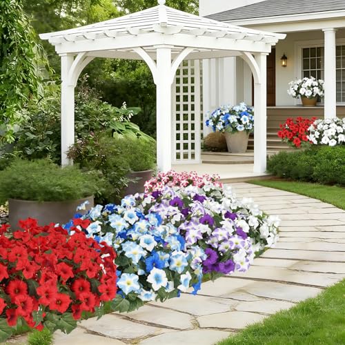 Artificial Flowers for Outdoors, Faux Petunias Spring Summer Decoration, Fake Flowers Plants UV Resistant Look Real Silk F...