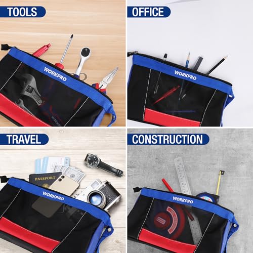WORKPRO 12" Tool Pouches with Zipper, Heavy-Duty Small Tool Bag, Utility small tool pouch for Tool Organizers and Storage,...