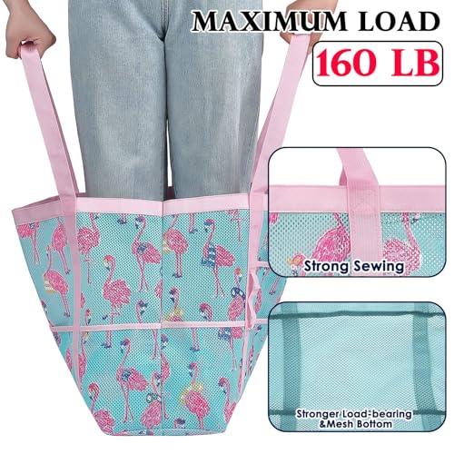 Fammart Mesh Beach Bag for Women, Large Beach Toy Pool Bag with Zipper Pocket, SandProof Cruise Essentials 2026 Family Travel