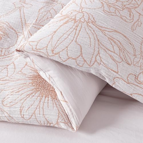 Chezmoi Collection Katrina 6-Piece Floral Comforter Set King Size, White/Coral, Soft Jacquard Textured Lightweight Bedding...