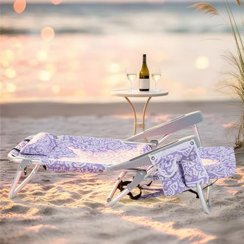 Outvita Backpack Beach Chair, 5 Level Adjustable Positions Beach Chair with Back Storage Bag, Cooler Pouch and Side Bags f...
