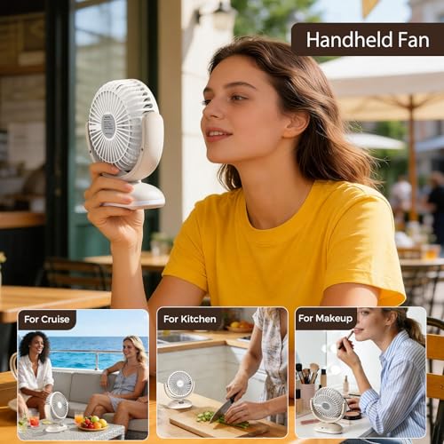 TriPole Desk Fan Small Quiet Rechargeable Portable Fan for Travel with Smart Display & LED Light, 31H Runtime, 4 Speeds Mi...
