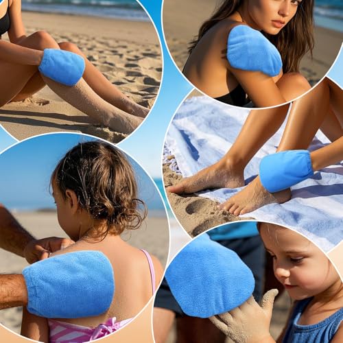 Vodolo 2 in 1 Sand Remover for Beach,2Pcs Sand Wipe Off Mitts for Beach,Beach Vacation Essentials for Kids Adults,Beach Da...