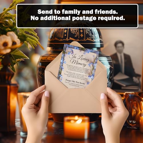 50pc Blue Premium Pre-Filled Forget Me Not Seeds Packets Favors for Funerals, Funeral Decorations, Celebration of Life Dec...