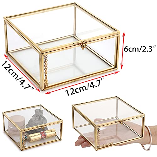 Hipiwe Vintage Glass Jewelry Organizer Box - Golden Metal Keepsake Box Desktop Jewelry Organizer Holder, Wedding Birthday ...
