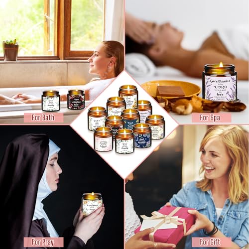 Landhoow 30 Pcs Christian Gifts for Women, 10 Pcs Scented Religious Bible Candles 10 Floral Verses Cards and 10 White Orga...
