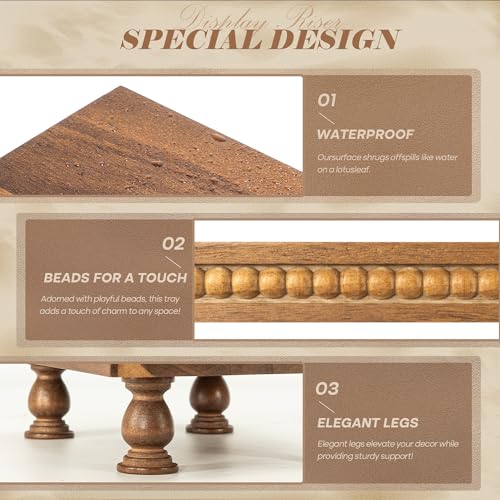 EOSAHR Acacia Wood Display Riser for Home Decor – Boho Pedestal Stand with Bead for Bathroom, Kitchen & Coffee Table, Soap...