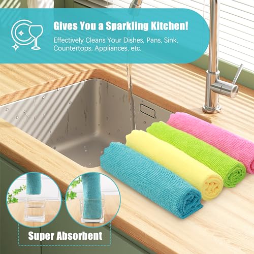 MOONQUEEN 12 Pack Microfiber Cleaning Cloth - Reusable Cleaning Rag, Fast Drying Cleaning Towels,12"X12", Green/Blue/Yello...