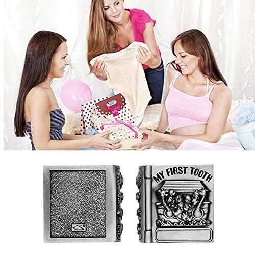 First Curl and First Tooth Keepsake Box for Kids Metallic Engraved Cute Shape, Silver Tooth Holder, Tooth Collection Organ...