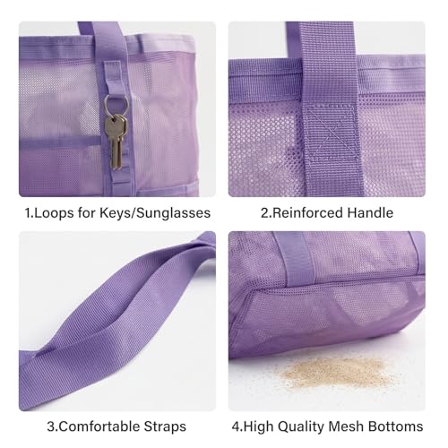 JOYPICKS Mesh Beach Bag-Large Beach Tote for Women with Zipper Pocket, pool cruise travel swim, Toys & Vacation Essentials