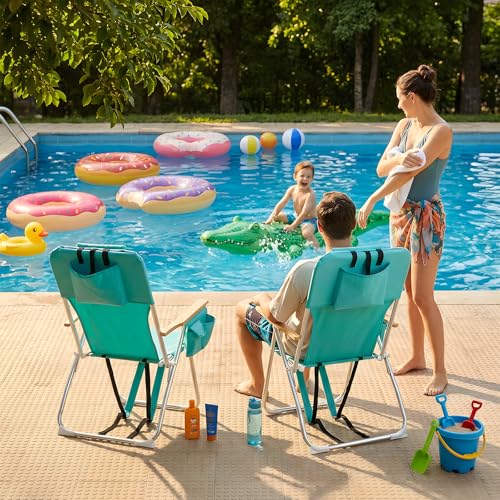VINGLI 17" Tall Beach Chairs for Adults,Aluminum 4-Position Backpack Beach Chair with Wooden Armrests,Folding Lawn Chair f...