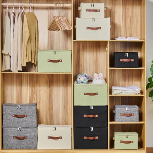 VinneGenzz Storage Bins with Zipper Lid Cotton Linen Fabric Lidded Storage Baskets Boxes Foldable Washable Closet Shelf Cl...