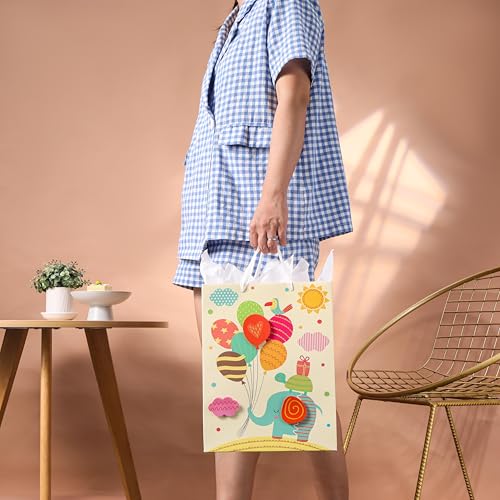 SUNCOLOR 13" Large Baby Gift Bag with Handles with Tissue Paper & Greeting Card â for Newborns, Baby Boys or Girls