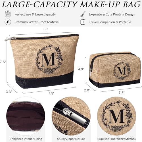 Personalized Gifts for Women Tote Bag, Initial Jute Tote Bag & Makeup Bags Monogrammed Beach Bag w/ Zipper, Mothers Day Bi...
