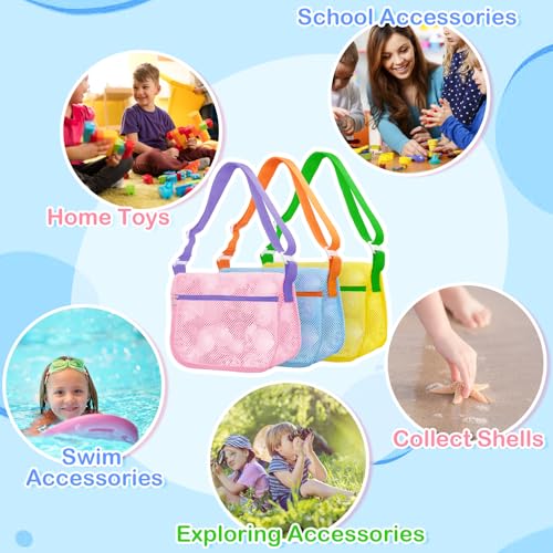 Apidgrowth Shell Bags for Beach,3Pcs Seashell Collecting Bag with Adjustable Shoulder Straps, Beach Mesh Bag for Storing B...