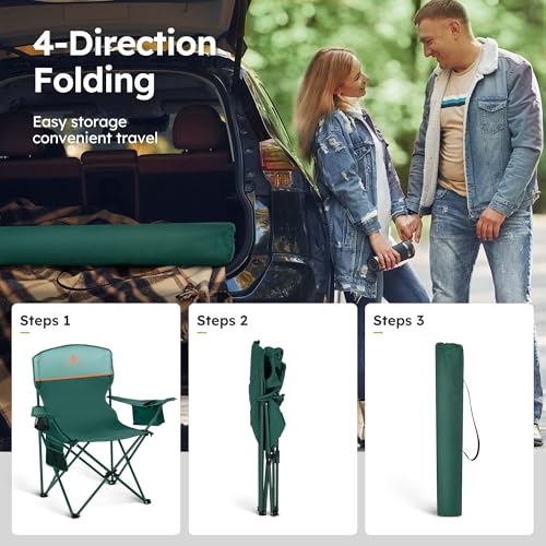 ALPHA CAMP Camping Chairs 350LBS Capacity, Heavy Duty Folding Chair with 4-Can Cooler Bag, Portable Outdoor Chair with Cup...